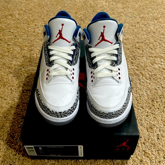 Jordan Other - Air Jordan 3 Retro, white and true blue, men’s size 8, women’s size 9.5